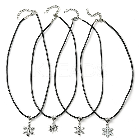 Tibetan Style Alloy Snowflake Pendant Necklaces NJEW-JN04538-1