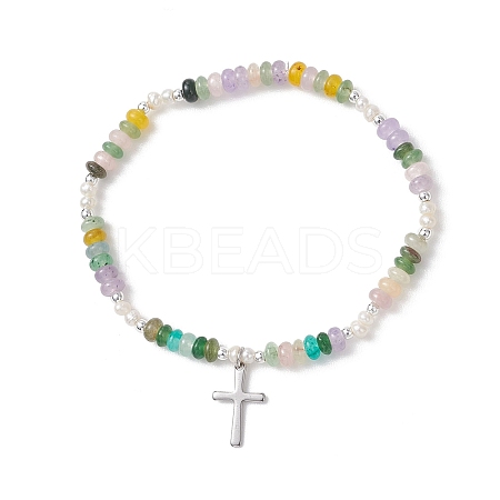 Cross 304 Stainless Steel Charm Bracelets BJEW-JB13112-01-1