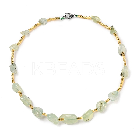 Natural Prehnite Nuggets Beaded Necklaces NJEW-P312-01P-1