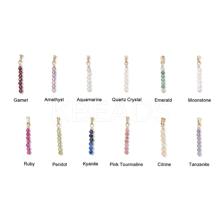 12Pcs 12 Styles Natural Mixed Stone Faceted Round Beaded Pendants PALLOY-JF03556-01-1
