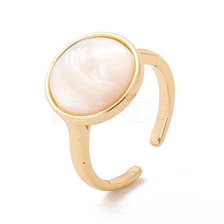 Shell Flat Round Open Cuff Ring RJEW-P030-03G-1