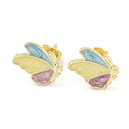 Butterfly Real 18K Gold Plated Brass Stud Earrings EJEW-L269-090G-1