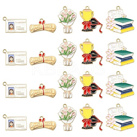 30Pcs 5 Styles Graduation Theme Alloy Enamel Pendants FIND-CJ0002-50-1
