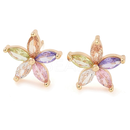 Rack Plating Flower Brass Cubic Zirconia Stud Earrings EJEW-M090-13G-05-1