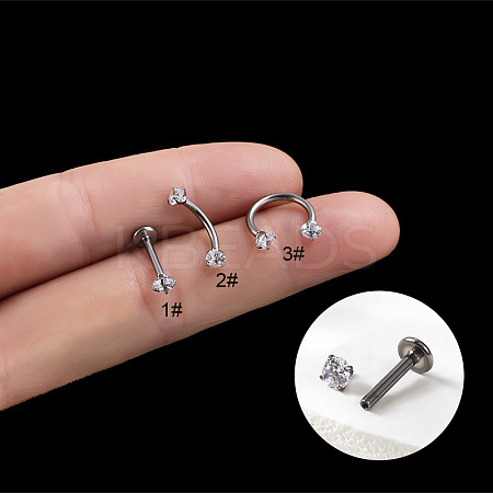 G23 Titanium Clear Cubic Zirconia Flat Round Straight Barbell Labrets WGED2CB-01-1