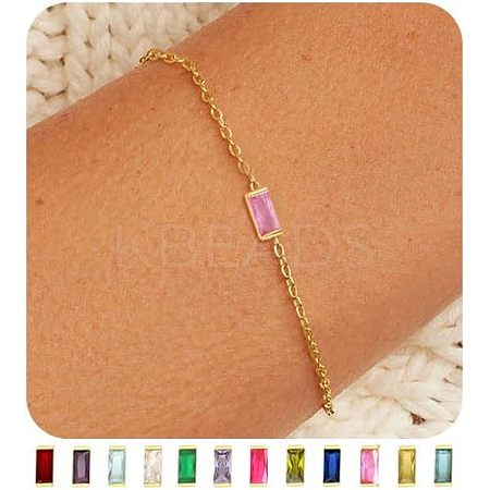 Octor Birthstone Brass Pave Cubic Zirconia Rectangle Link Bracelets WG17BBA-09-1