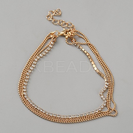 Alloy Ball Chain 3 Layer Anklets for Women AJEW-Z047-01G-1