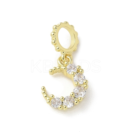 Brass Micro Pave Clear Cubic Zirconia Crescent Moon European Dangle Charms KK-A236-20G-1