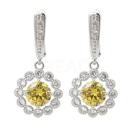 Brass Pave Cubic Zirconia Flowerl Hoop Earrings for Women EJEW-I304-25P-01-1