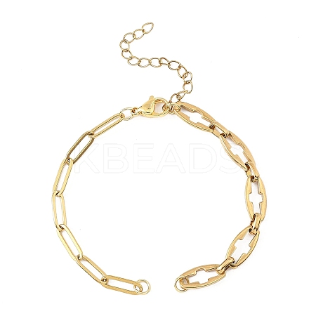 304 Stainless Steel Hollow Cross Link Chain Paperclip Chain Bracelet Making AJEW-JB01422-1
