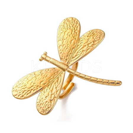 Ion Plating(IP) 304 Stainless Steel Dragonfly Open Cuff Rings RJEW-M047-07G-1