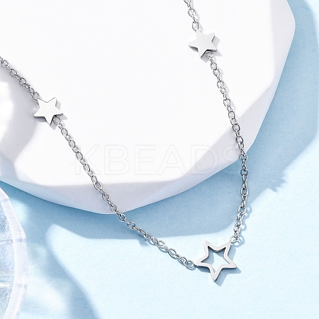 304 Stainless Steel Star Link Chain Necklaces NJEW-R026-13P-1