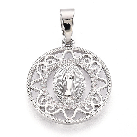 Brass Micro Pave Clear Cubic Zirconia Pendants KK-N268-53P-1