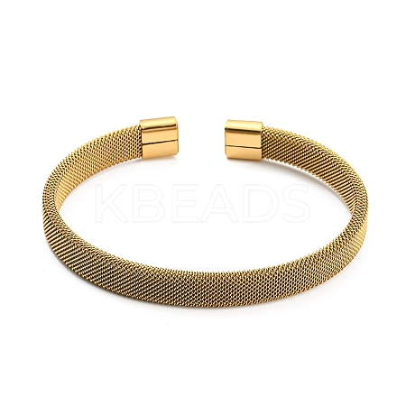 304 Stainless Steel Wire Mesh Cuff Bangles for Women BJEW-D022-01C-G-1