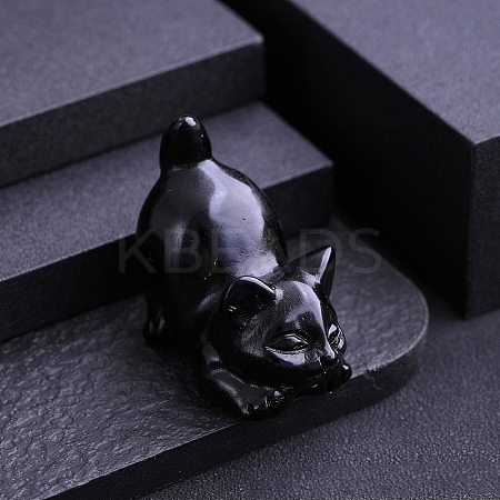 Natural Obsidian Carved Cat Statue PW-WG44631-10-1