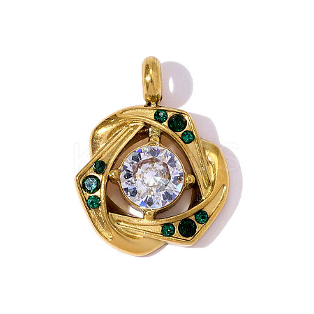 304 Stainless Steel Micro Pave Cubic Zirconia Pendants STAS-OY008-74G-1