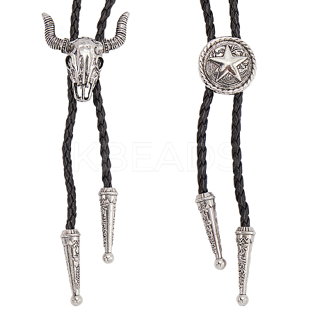 2Pcs 2 Styles Adjustable Vintage PU Leather Bolo Tie NJEW-GF0001-10AS-1