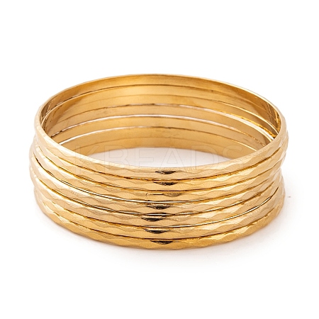 7Pcs PVD Vacuum Plating 304 Stainless Steel Textured Ring Bangles Set for Women BJEW-A011-11C-G-1