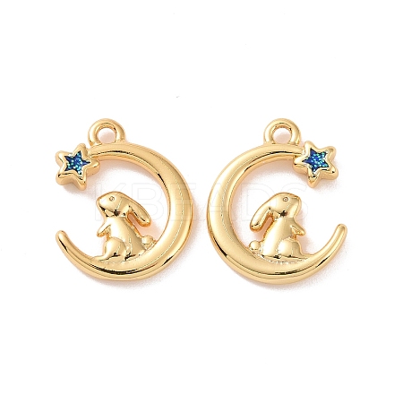 Moon with Rabbit Brass Enamel Pendants KK-G435-08G-1