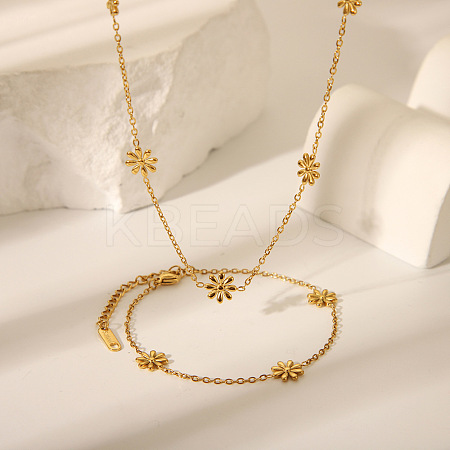 Elegant 304 Stainless Steel Daisy Link Chain Necklaces and Bracelets Sets for Women EE7355-1-1