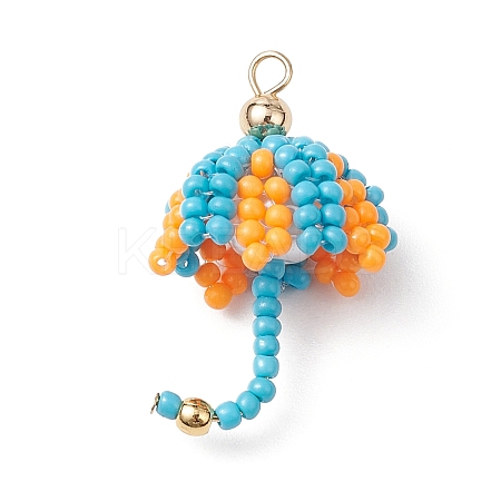 Handmade Umbrella Nylon Wired Glass Seed Beaded Pendants with Glass Pearl Round Bead and Brass Beads PALLOY-MZ00504-03-1