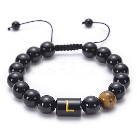 Natural Black Agate & Tiger Eye Round Beaded Adjustable Bracelets HL8029-12-1