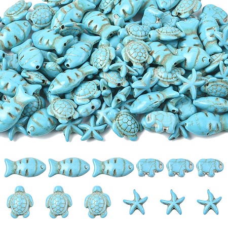 120Pcs 4 Styles Synthetic Turquoise Beads G-YW0002-65-1