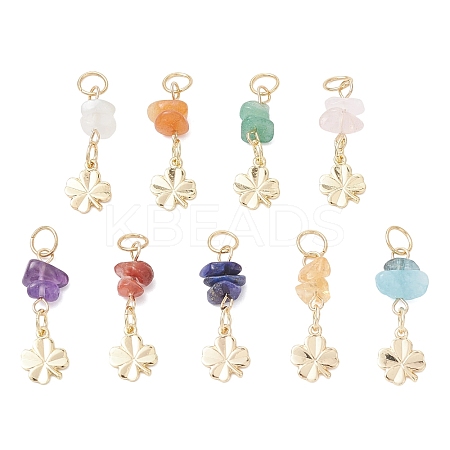 9Pcs 9 Styles Natural Mixed Stone Chip with Brass Clover Pendants PALLOY-JF04673-1