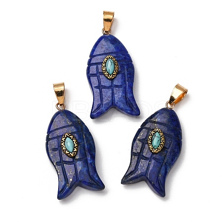 Natural Lapis Lazuli & Synthetic Turquoise Carved Pendants G-Z084-01G-09-1