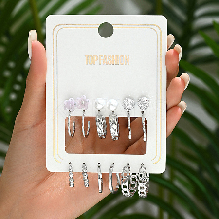 6 Pairs Elegant Geometric Metal Faux Pearl Earring Set for Women EC2394-2-1