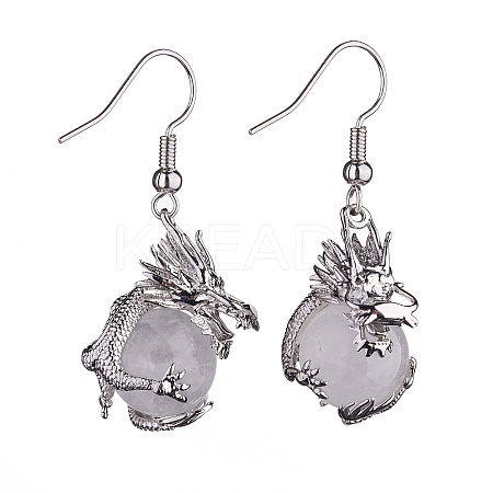 Natural Quartz Crystal Dragon Dangle Earrings EJEW-A092-06P-03-1