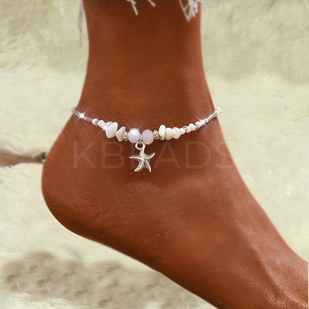 Starfish Alloy Glass Beaded Charm Anklets WGC96C8-01-1
