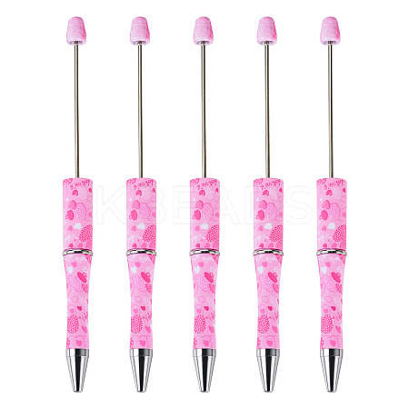 5Pcs Valentine's Day Theme Heart Pattern Plastic with Iron Ball-Point Pen FIND-TA0004-05-1