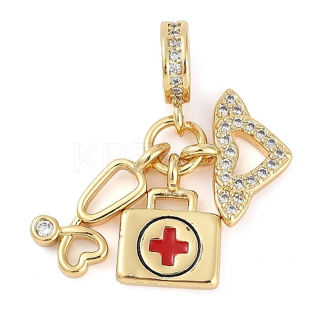 Rack Plating Brass Clear Cubic Zirconia European Dangle Charms X-KK-P287-14G-1