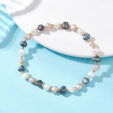 Natural Cultured Freshwater keishi Pearl & Seed Beads Streth Bracelets for Women BJEW-JB13181-1