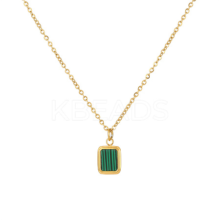 Elegant Rectangle 304 Stainless Steel Green Resin Pendant Necklaces LM4111-1-1