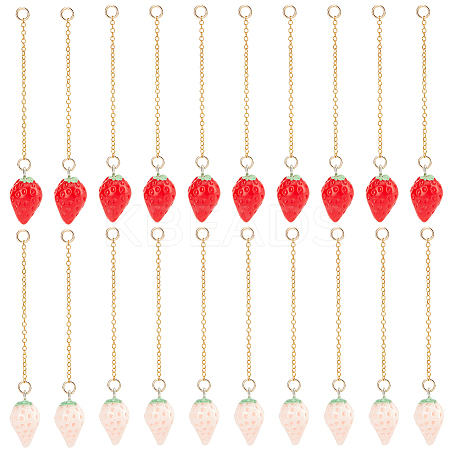 20Pcs 2 Colors Opaque Resin Simulation Strawberry Pendant Decorations for Keychain AJEW-AB00085-1