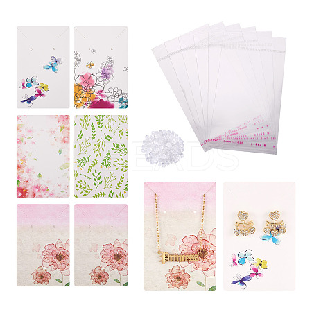 100Pcs 5 Style Rectangle Cardboard Jewelry Display Cards CDIS-YS0001-03-1