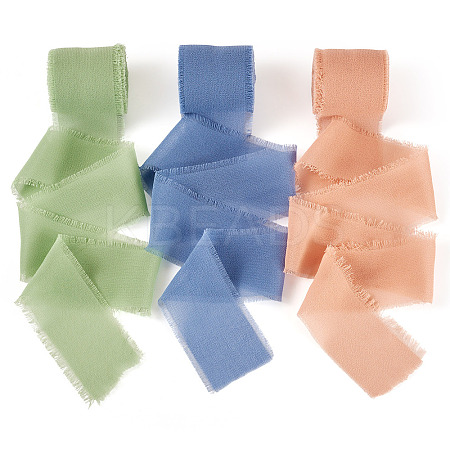 3 Rolls Polyester Raw Edges Ribbons SRIB-TAC0002-26D-1