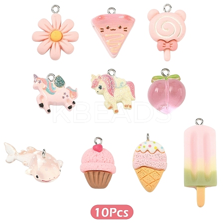 10Pcs 10 Styles Opaque & Transparent Resin Pendants RESI-YW0005-18-1
