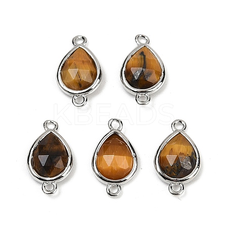 Natural Tiger Eye Faceted Connector Charms G-L514-048G-04-1