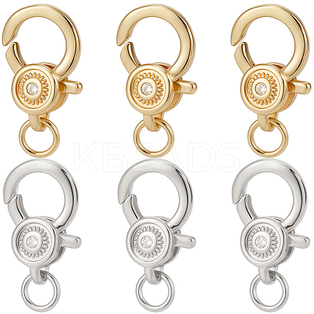 6Pcs 2 Colors Brass Micro Pave Cubic Zirconia Lobster Claw Clasps ZIRC-BBC0003-27-1