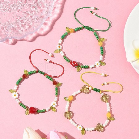 3Pcs 3 Styles Glass Seed Beads & Lampwork Beads Braided Bead Bracelets for Women BJEW-MZ00212-1