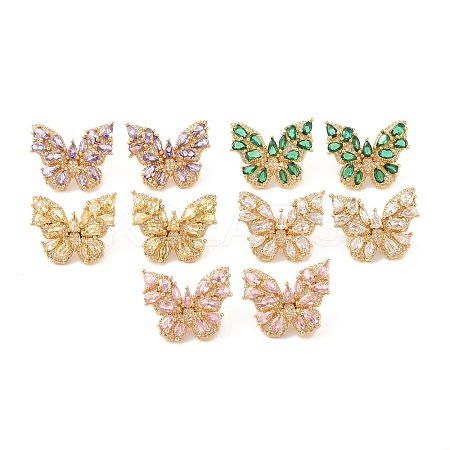 Rack Plating Brass with Cubic Zirconia Stud Earrings for Women EJEW-G394-06G-1