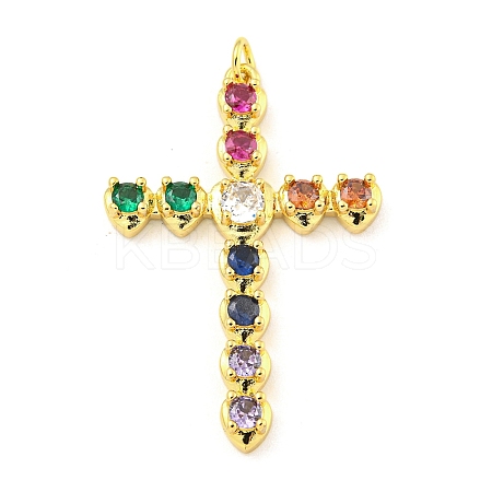Cross Rack Plating Brass Cubic Zirconia Pendants KK-Z053-13G-01-1