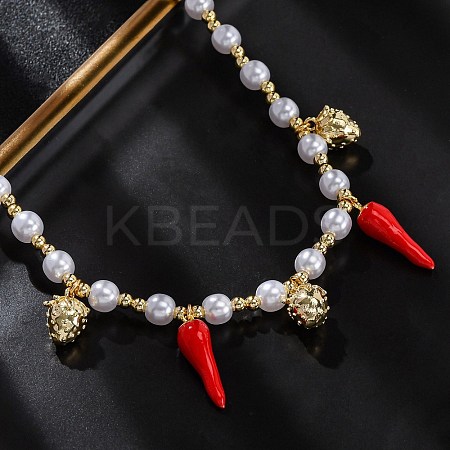 Brass Micro Pave Clear Cubic Zirconia Beaded Necklaces NJEW-Z059-04G-01-1