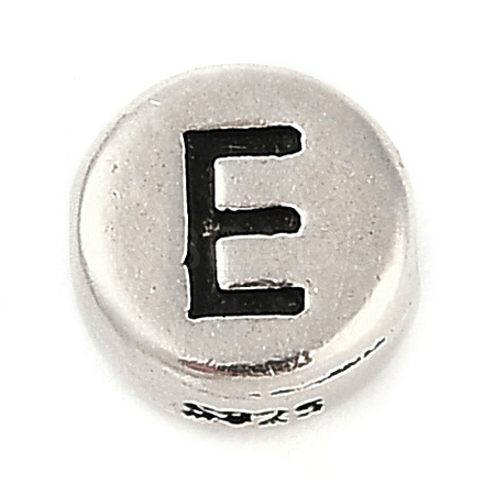 925 Sterling Silver Flat Round with Letter Beads STER-G044-01AS-E-1
