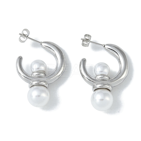 Pearl 304 Stainless Steel Stud Earrings EJEW-U004-07P-1