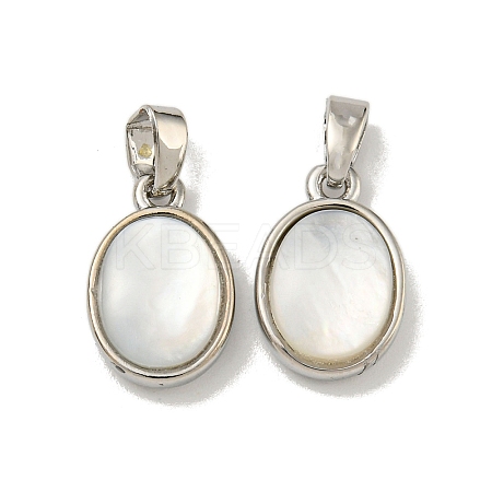 Rack Plating Brass Pave Natural White Shell Oval Charms KK-U025-07P-01-1