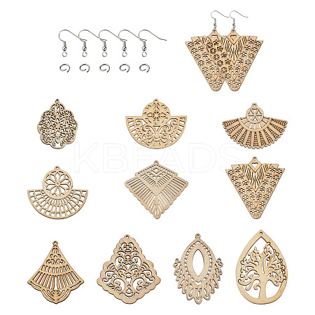 DIY 30 Pairs Natural Wooden Earring Making Kits DIY-TA0003-36P-1